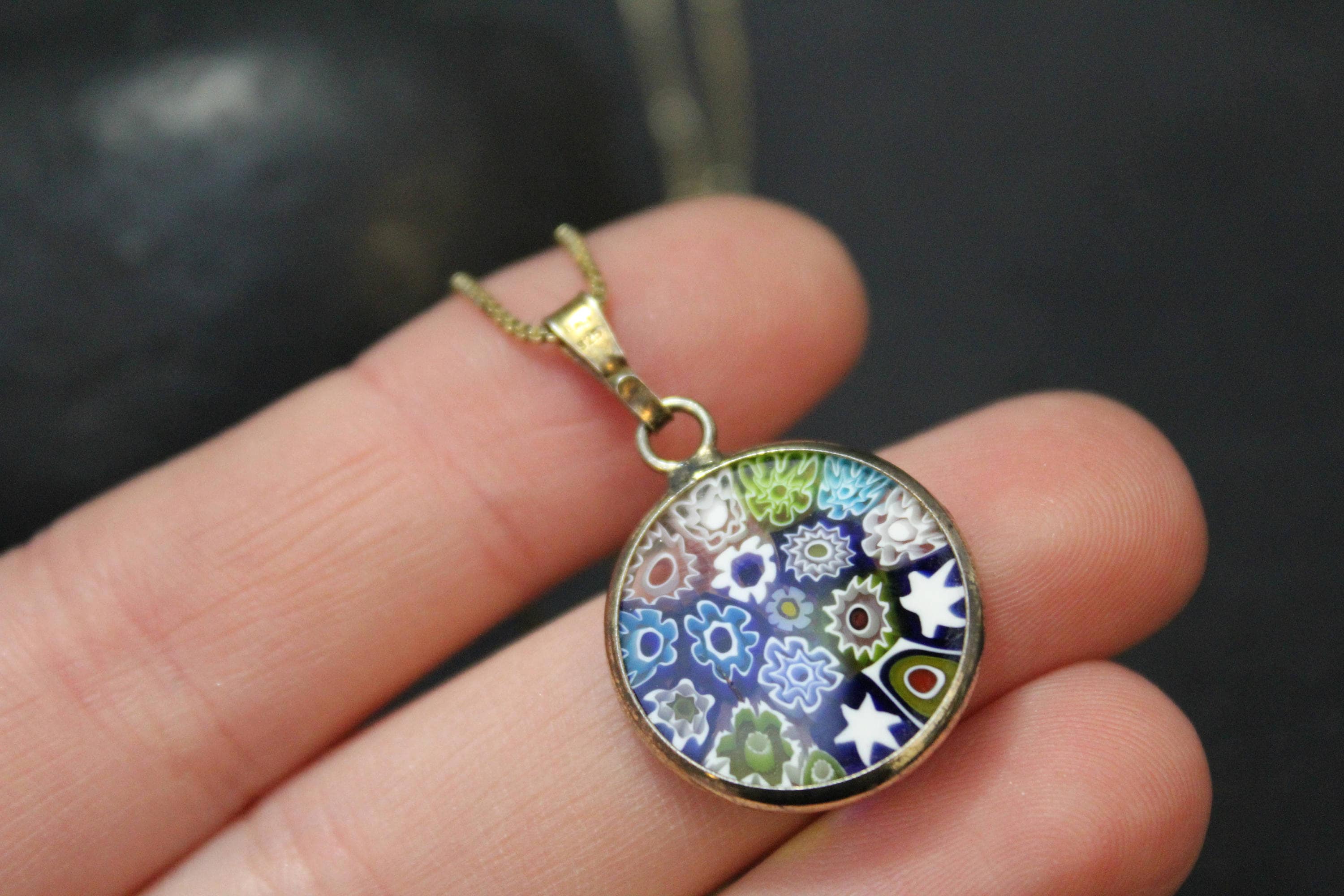 Sterling Silver Italian Art Glass Necklace, Sterling Silver Art Glass