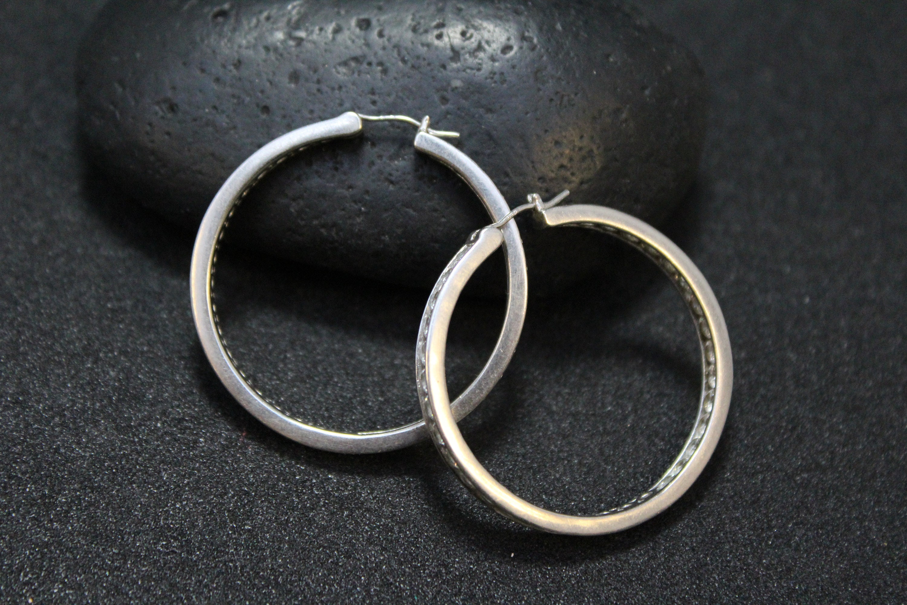 Sterling Silver CZ Circle Hoop Earrings, Large Sterling Cubic Zirconia