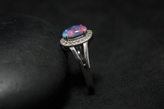 Sterling Silver Opal Triplet and CZ Accented Halo… - image 3