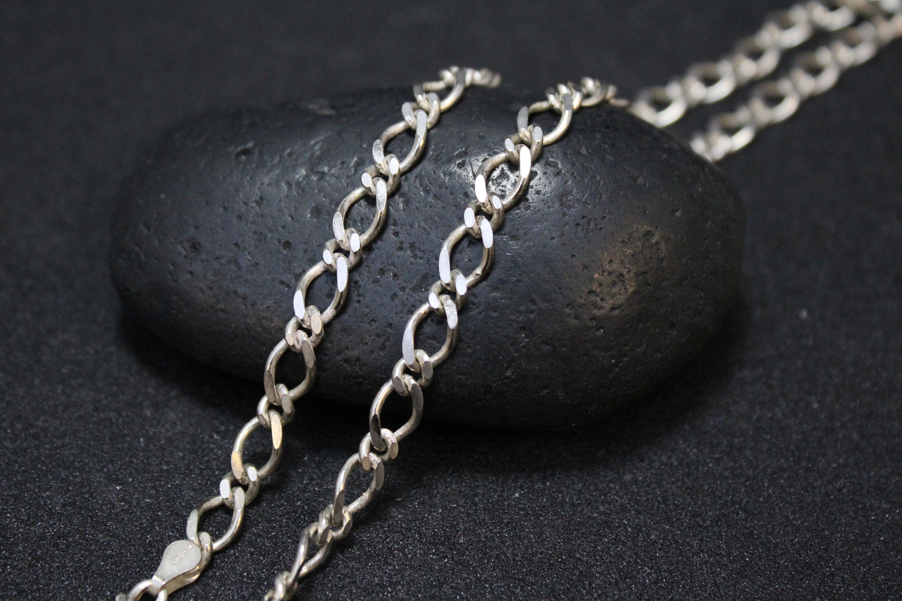 Sterling Silver Curb Link Chain, Silver Flat Link, Sterling Chain Necklace, Men's Sterling Chain