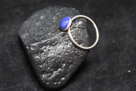 Sterling Silver Lapis Ring, Dainty Sterling Silver Lapis Ring, Lapis Lazuli Stacker Sterling Silver Ring, Minimalist Lapis Lazuli Ring View 2