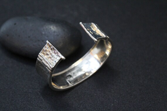 Sterling Silver Hammered Cuff Bracelet, Hammered Sterling Silver Cuff, Hammered Silver Jewelry, Textured Sterling Silver Cuff Bracelet View 5