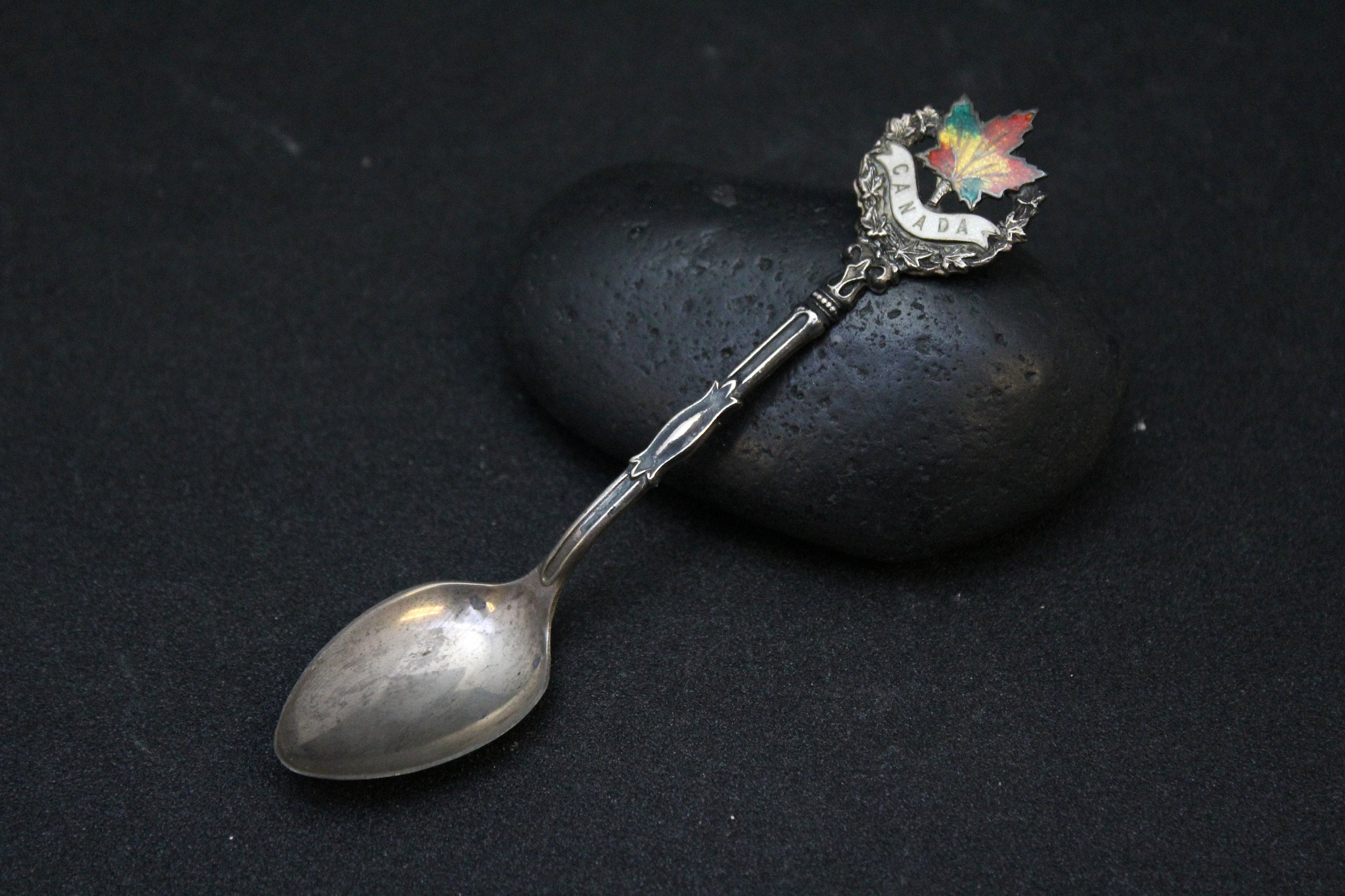 Sterling Silver Enamel Canadian Maple Leaf Spoon, Sterling