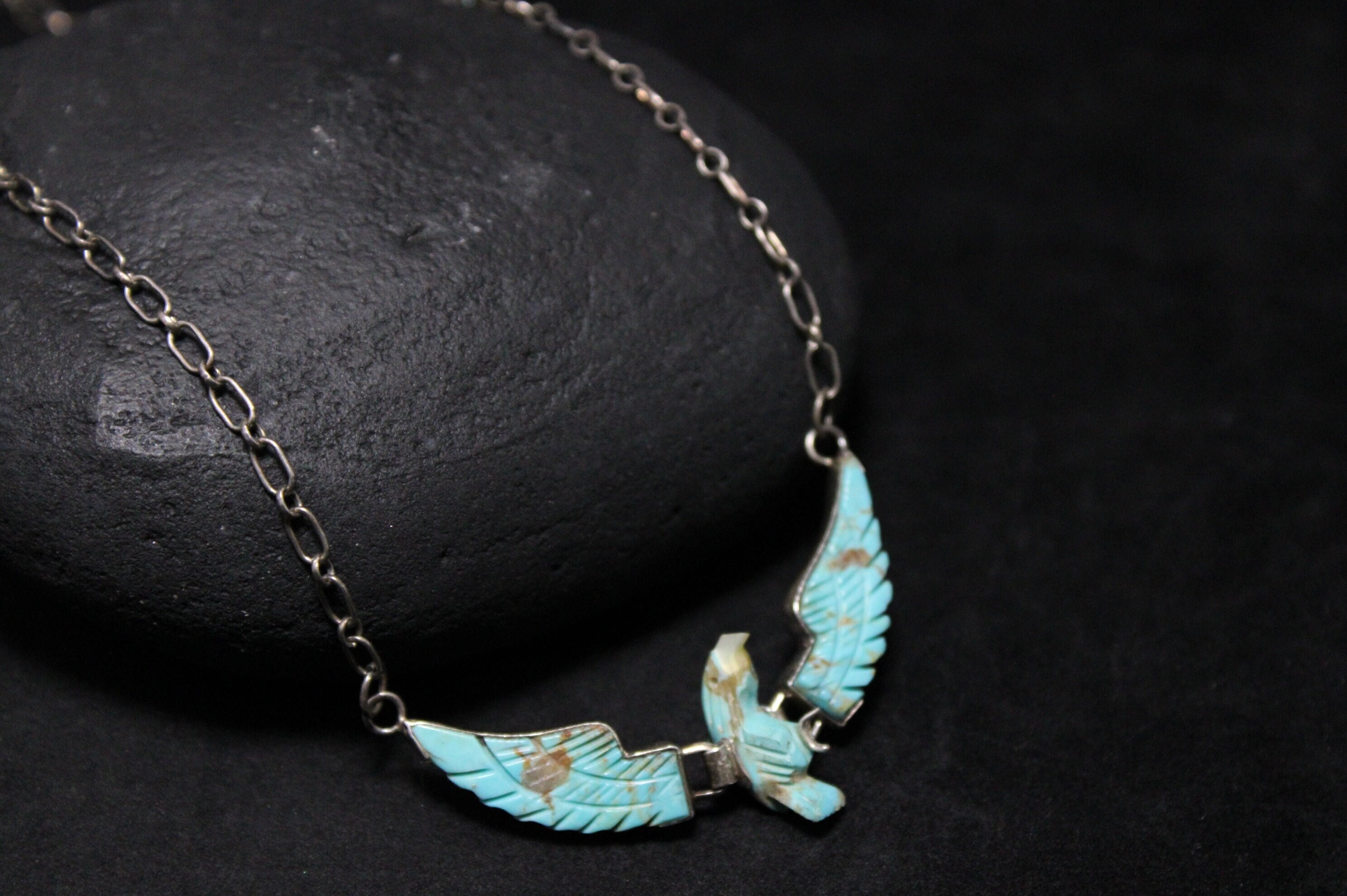 Huge Old Navajo operable Wings Turquoise Native American Jewelry Silver Necklace Huge Old Navajo operable Wings Turquoise Native American Jewelry Silver Necklace