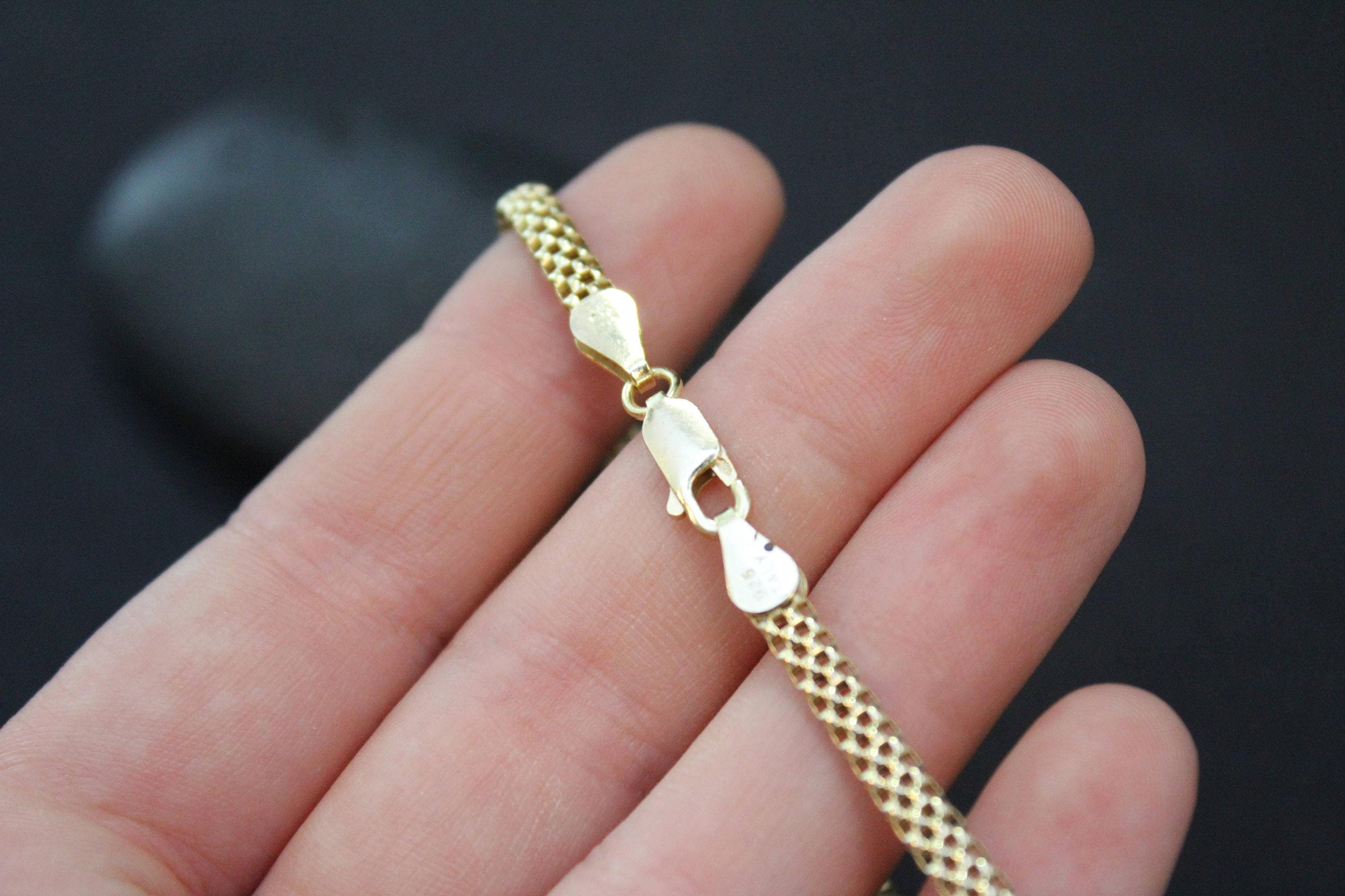 Sterling Silver Gold Plated Mesh Link Bracelet, Sterling Mesh Jewelry ...