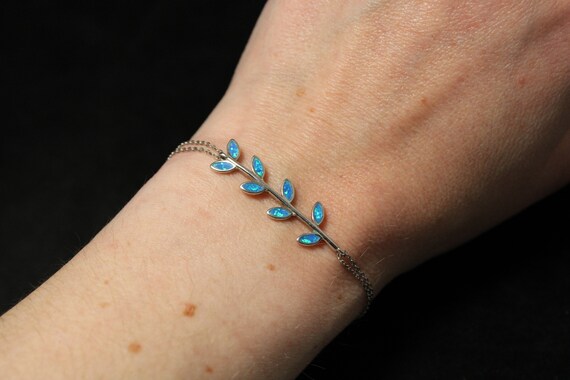 Sterling Silver Dainty Opal Leaf Chain Bracelet W… - image 8