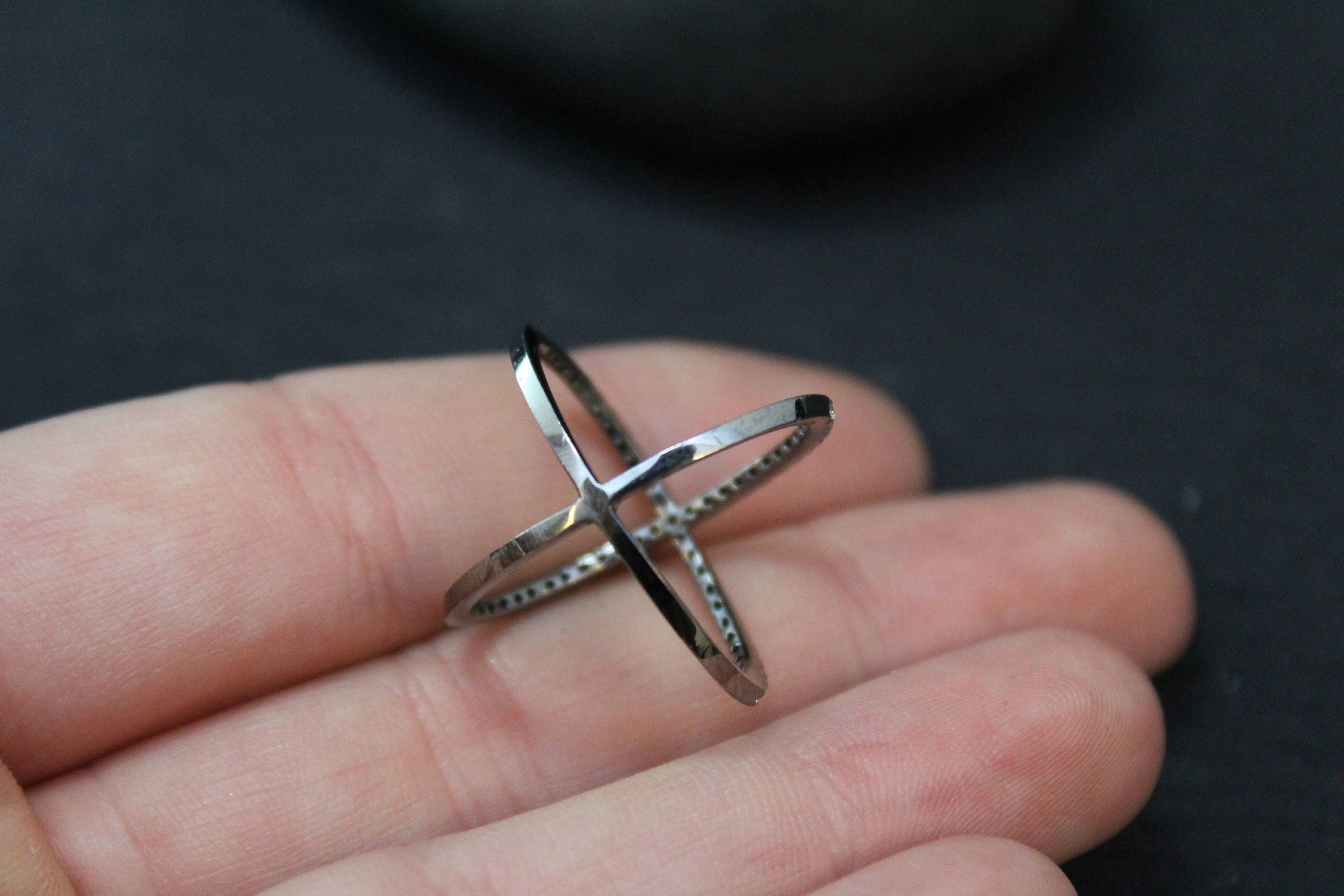 Sterling Silver Micro Pave X Ring, Sterling Criss Cross Ring, Cubic