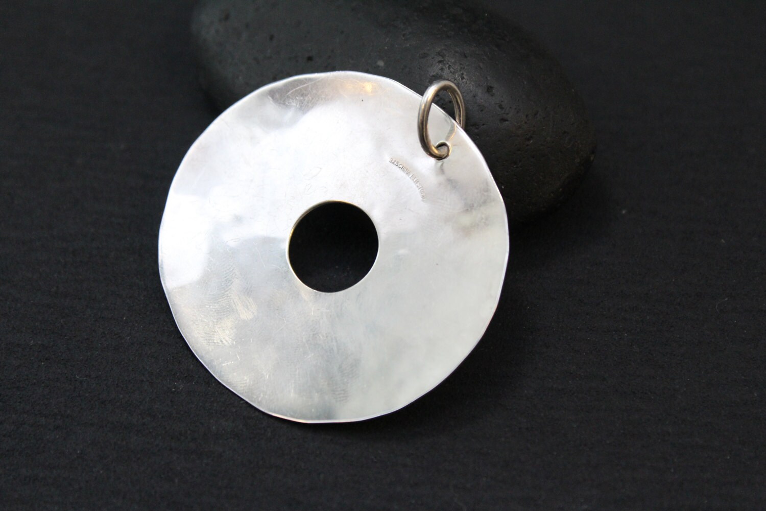 Hammered Sterling Pendant, Silver Disk Necklace, Modernist Pendant