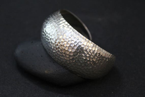 Sterling Silver Hammered Cuff Bracelet, Hammered … - image 5