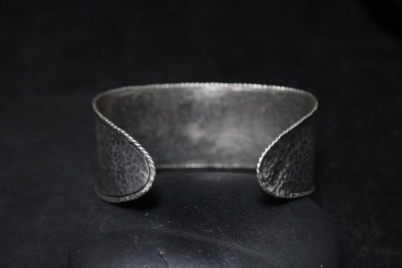 Sterling Silver Hammered Wide Cuff Bracelet, Hamm… - image 4