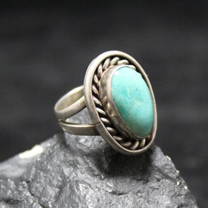 Authentic Sterling Silver Turquoise Ring with Rope Accent