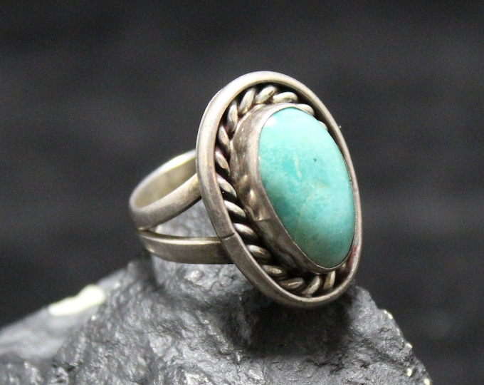 Authentic Sterling Silver Turquoise Ring with Rope Accent