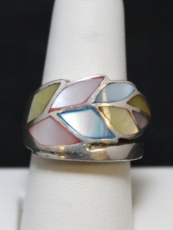 Sterling Silver Pastel Mother of Pearl Inlay Leaf Ring Etsy