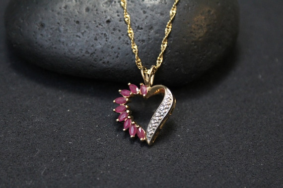 Sterling Silver Gold Overlay Ruby Heart Necklace,