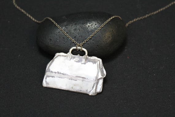 Unique Sterling Silver Suitcase Necklace, Sterlin… - image 1