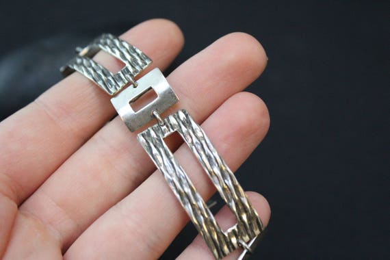 Sterling Silver Textured Rectangle Link Bracelet,… - image 3
