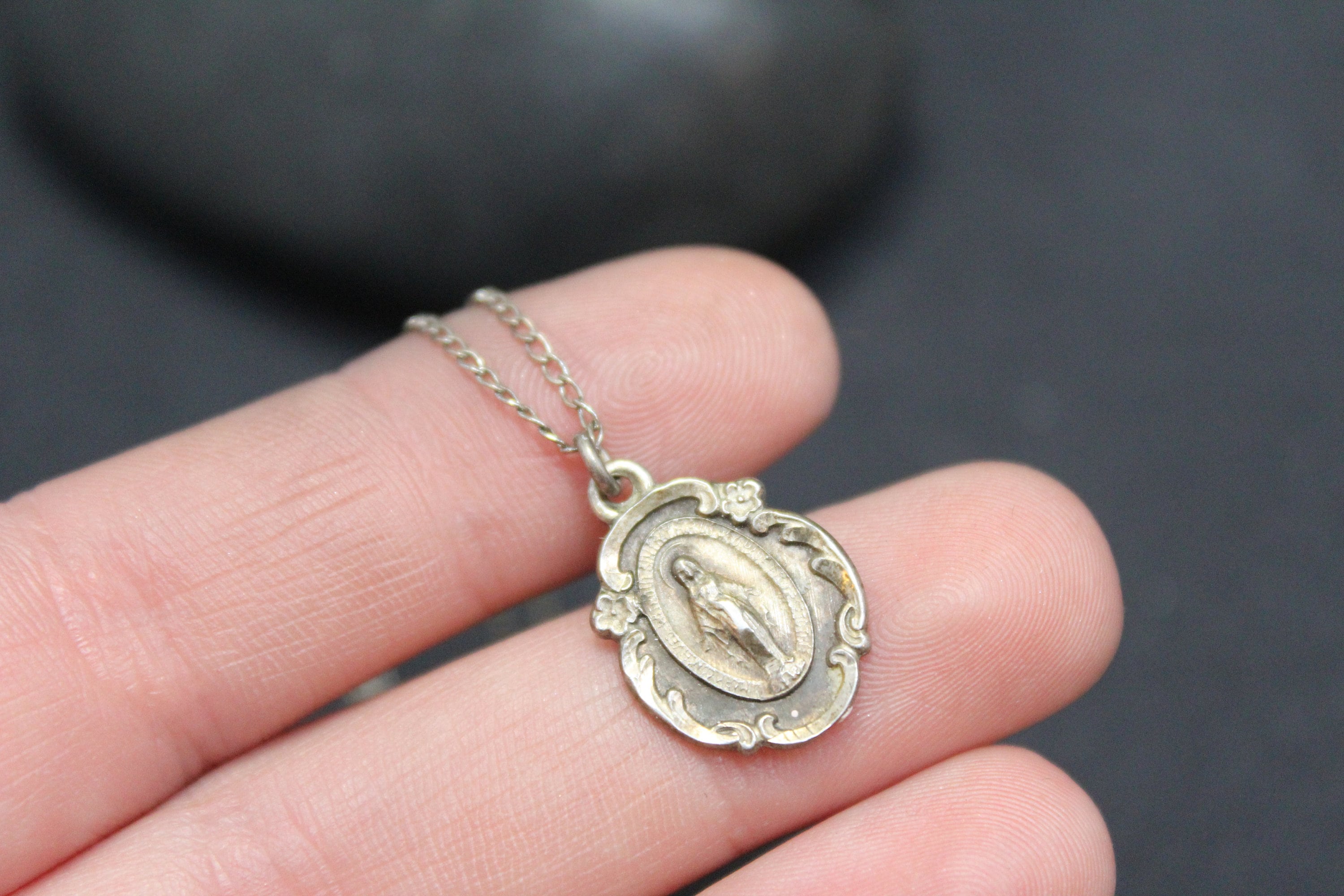 Sterling Silver Virgin Mary Necklace, Sterling Catholic Necklace