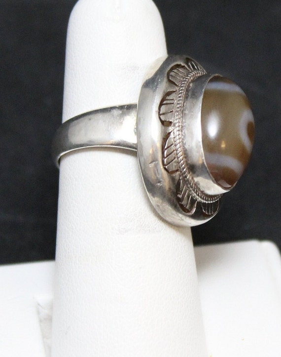 AS IS Sterling Silver Statement Ring with Tan and… - image 3