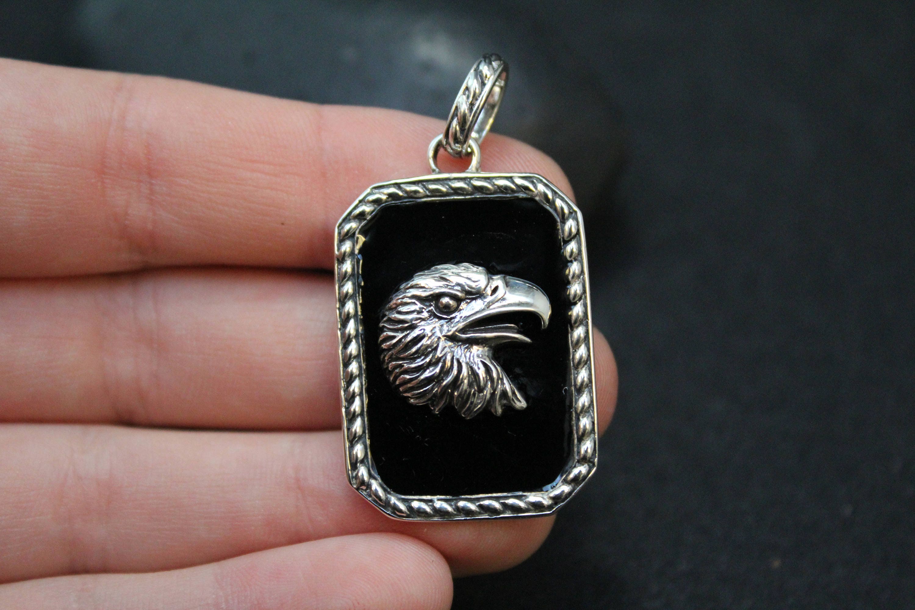 Sterling Silver and Enamel Eagle Dog Tag Pendant, Sterling Eagle ...