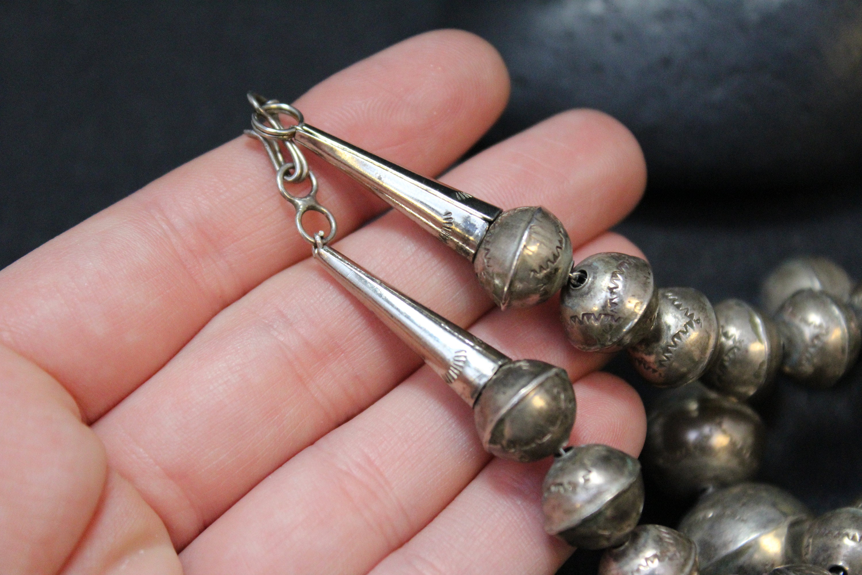 Sterling Silver Native American Graduated Stamped Bead Necklace, Old Pawn Beads, Native American