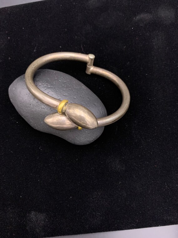 Two Tone Hinged Bangle Bracelet With Sterling Sil… - image 6