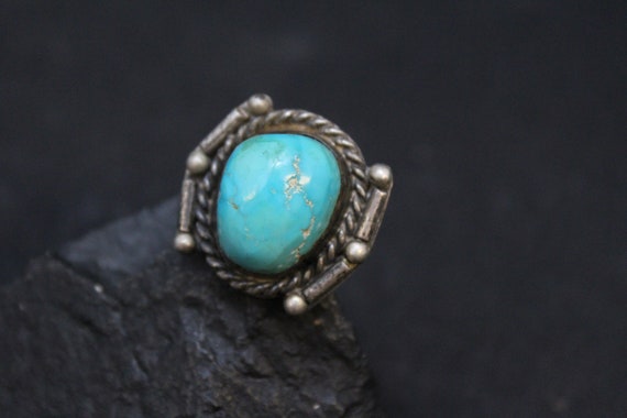 Sterling Silver and Turquoise Old Men's Ring, Tur… - image 1