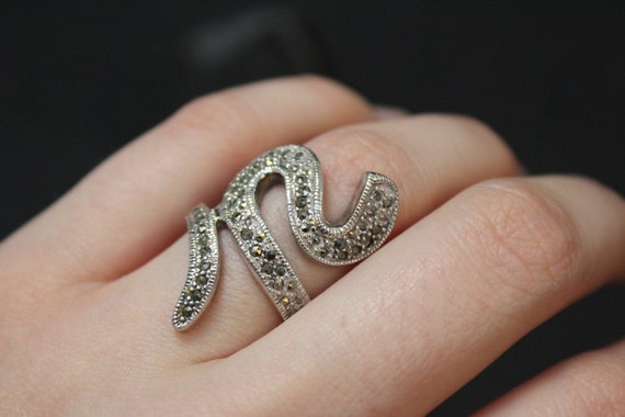 Sterling Silver Marcasite Snake Ring, Sterling Sn… - image 4