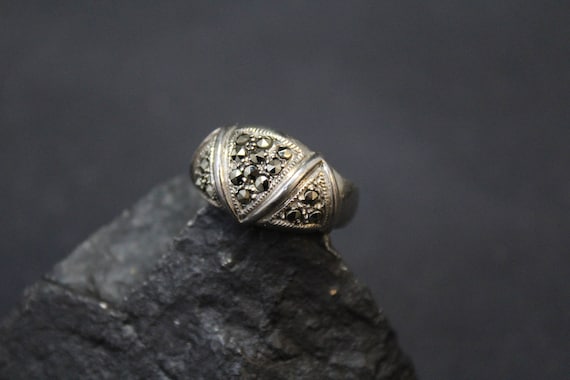 Sterling Silver Art Deco Marcasite Ring, Sterling
