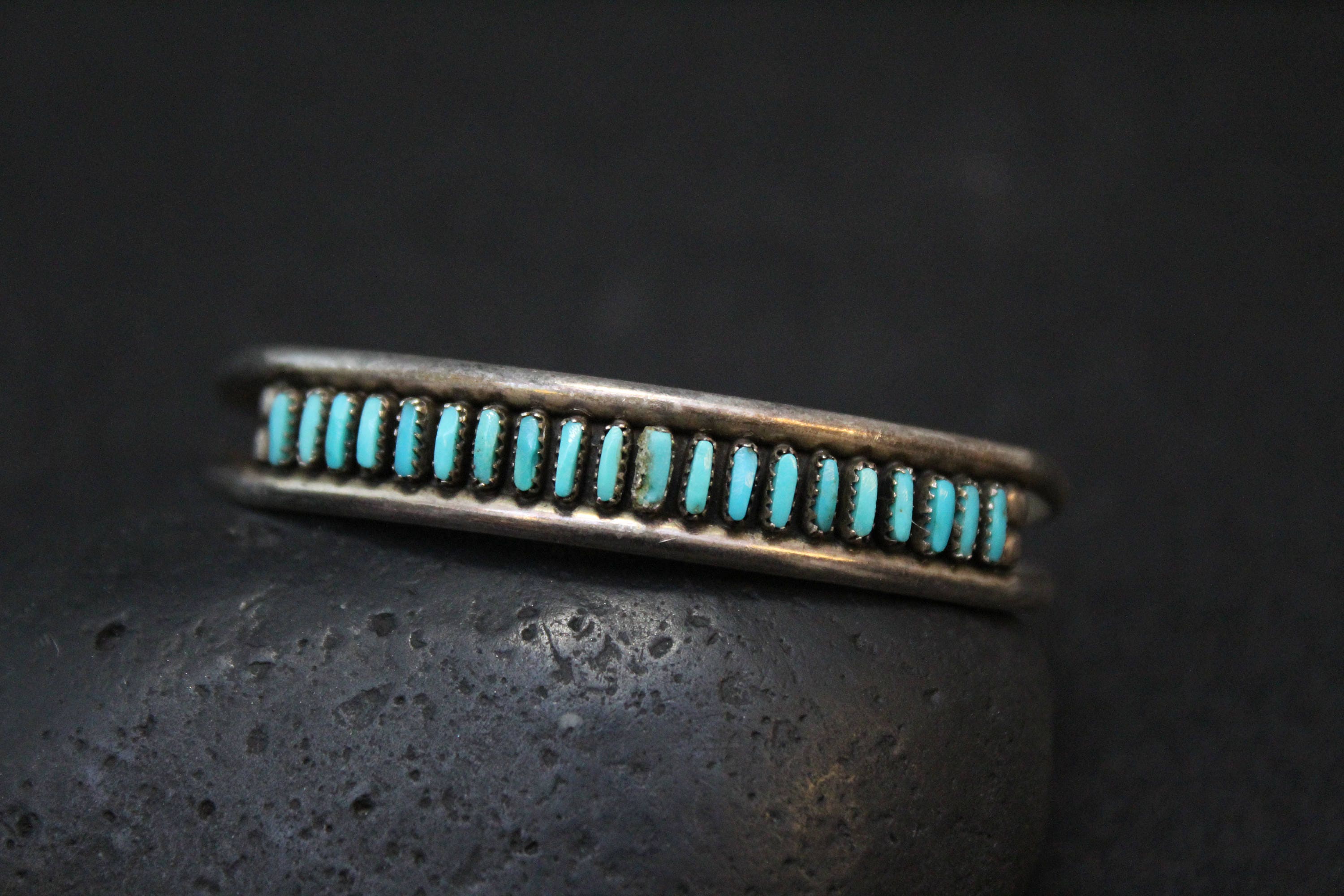 Sterling Silver Old Pawn Zuni Petit Point Turquoise Cuff Bracelet, Old