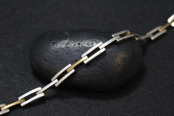 Sterling Silver Two Tone Taxco Link Bracelet, Ste… - image 1
