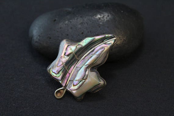 Sterling Silver Taxco Abalone Leaf Pin, Taxco Aba… - image 1