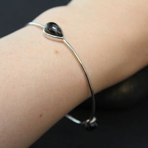 Sterling Silver Agate Bangle, Gemstone Bangle Bracelet, Sterling Silver Agate Bangle Bracelet, Black Gemstone Bracelet, Minimalist Bracelet image 2