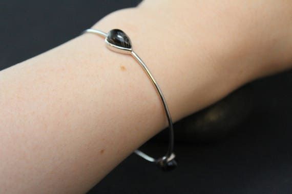 Sterling Silver Agate Bangle, Gemstone Bangle Bra… - image 2