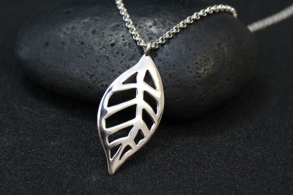 Sterling Silver Cut Out Leaf Necklace, Cut Out Sterling Pendant, Sterling Leaf Pendant, Sterling Leaf Necklace, Sterling Silver Leaf