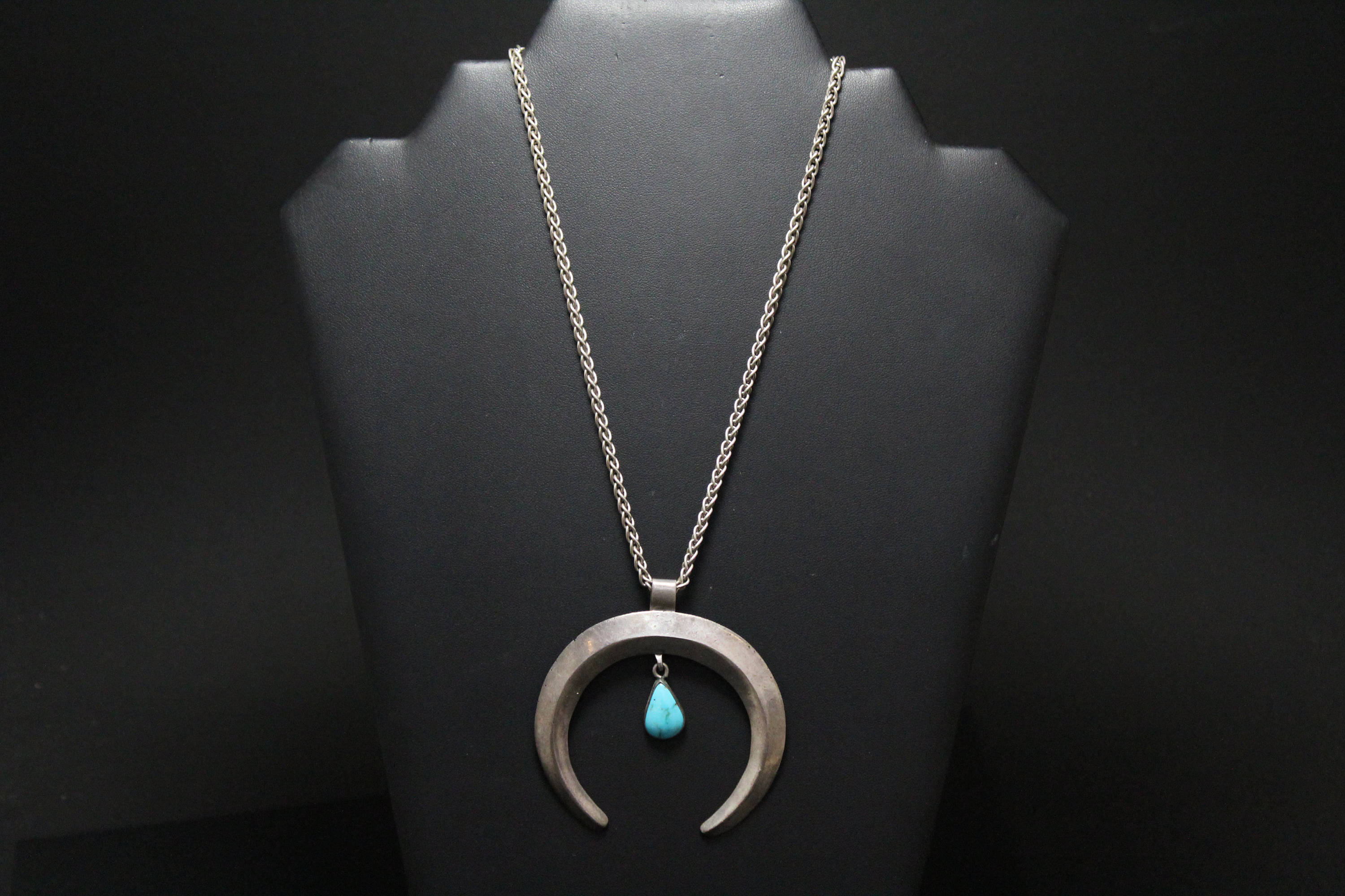 Sterling Silver Native American Turquoise Naja Necklace, Sterling