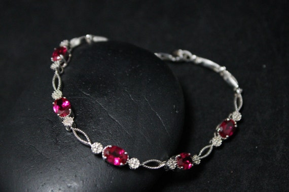 Sterling Silver Ruby Lab Created Link Bracelet, R… - image 1