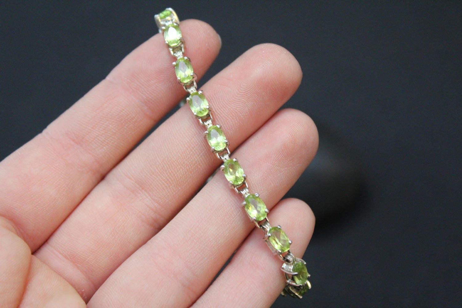 Sterling Silver Peridot Tennis Bracelet, Sterling Gemstone Tennis