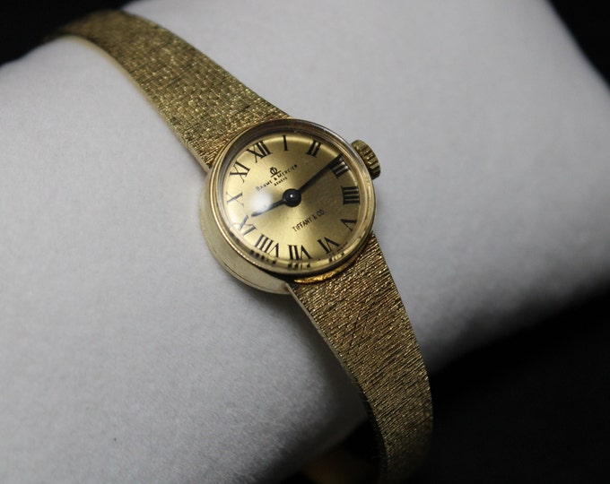 Vintage 14K Yellow Solid Gold Ladies Baume & Mercier For Tiffany  Co Watch With Flexible Mesh Bracelet, Vintage Tiffany Jewelry, Gold Watch
