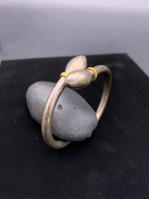 Two Tone Hinged Bangle Bracelet With Sterling Sil… - image 2