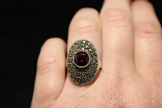 Sterling Silver Art Deco Marcasite and Garnet Coc… - image 5