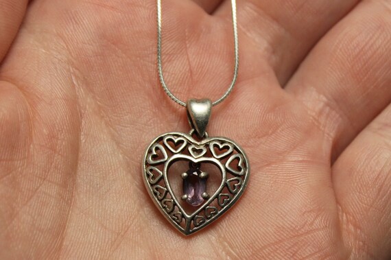 Sterling Silver Amethyst Oval Open Heart Necklace… - image 6