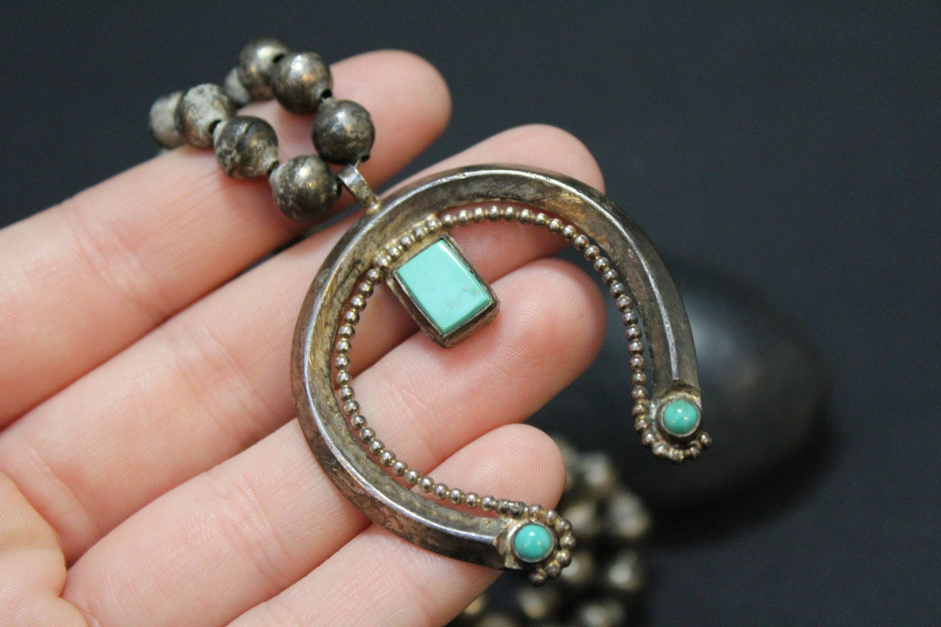 Old Pawn Turquoise Naja Necklace, Old Pawn Sterling Naja, Native