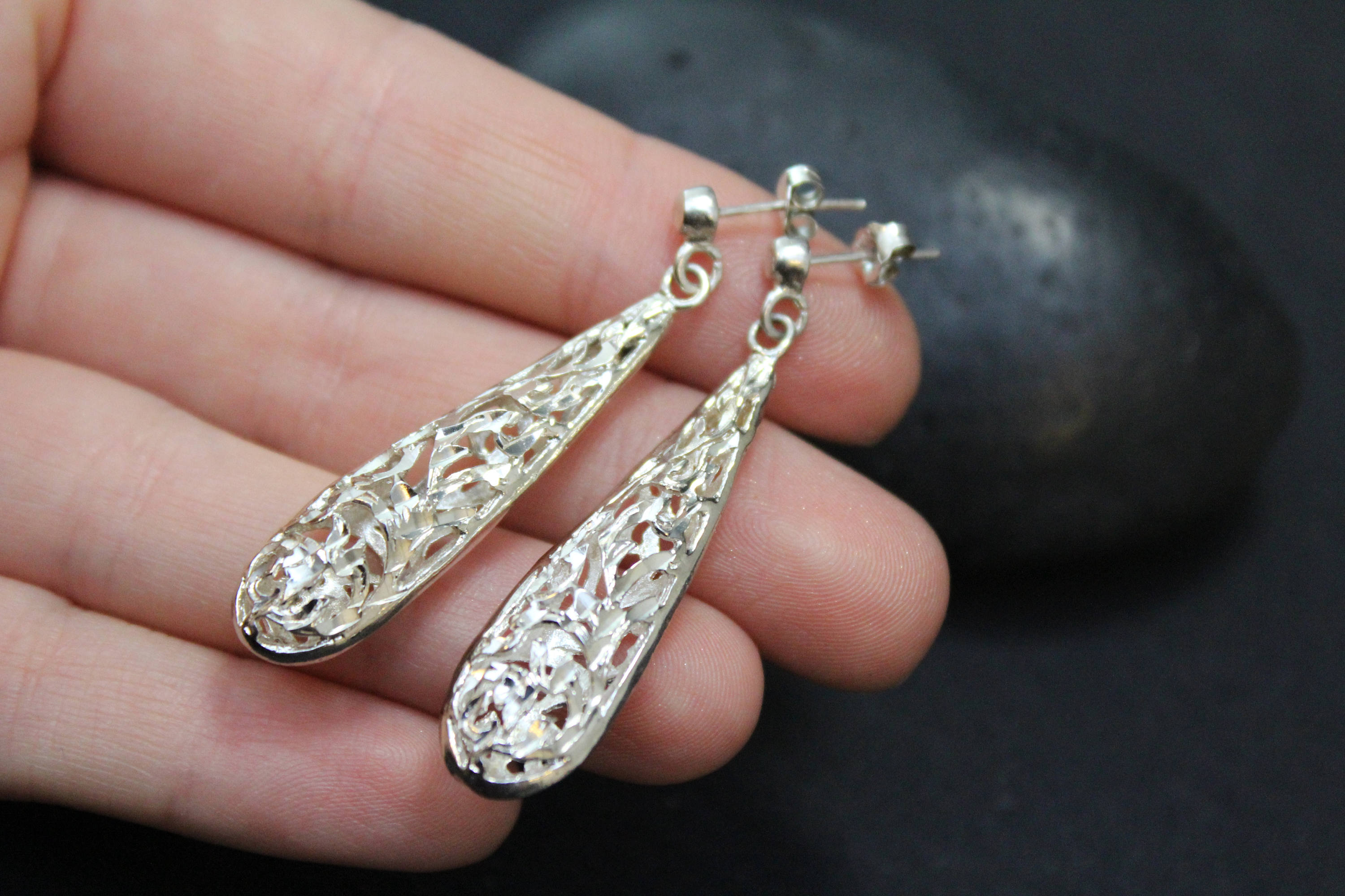 Silverspeck Gold Over Silver Two-Tone Filigree Teardrop Dangle Earrings – 925 Sterling Silver-931875