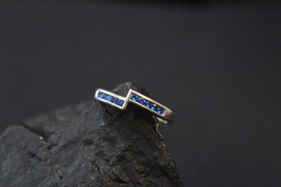 Modern Channel Set Sterling Silver Blue Gemstone R
