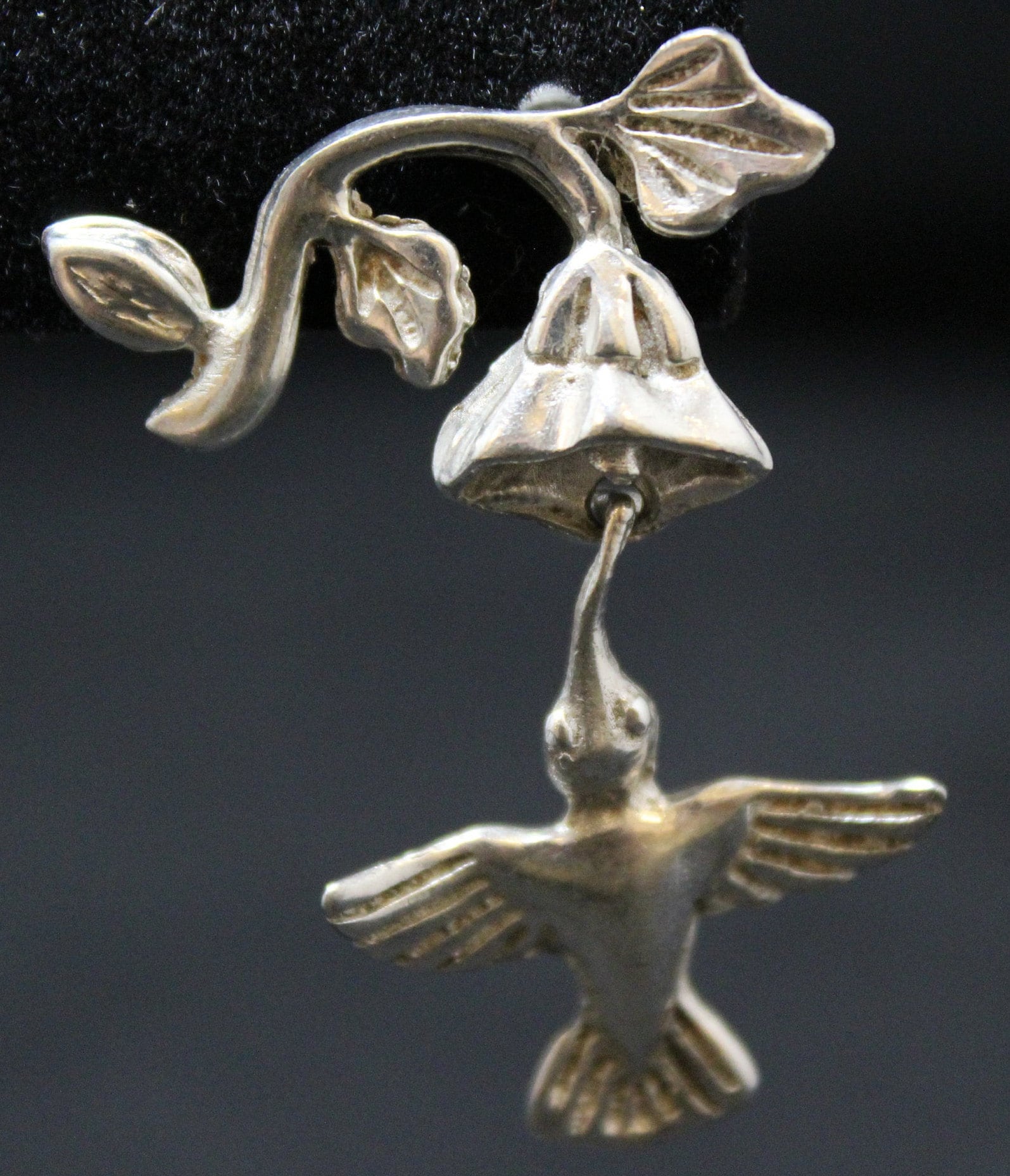 Sterling Silver Articulating Hummingbird and Flower Necklace and