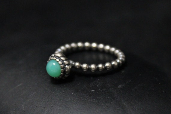 Sterling Silver Dainty Granulated Chrysoprase Rin… - image 7