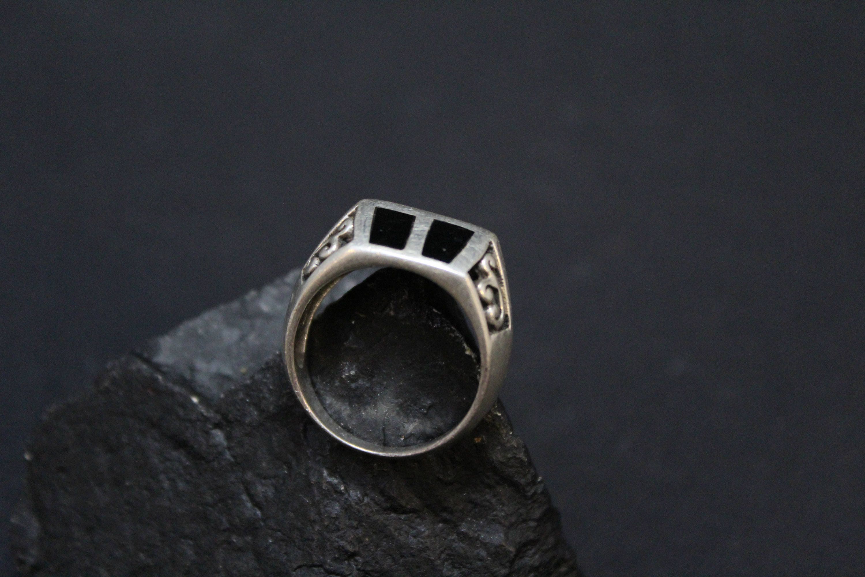 Sterling Silver Onyx Inlay Ring, Filigree Sterling Onyx Ring, Onyx ...