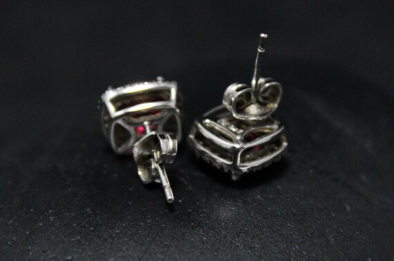 Sterling Silver Lab Created Ruby and CZ Halo Stud… - image 5