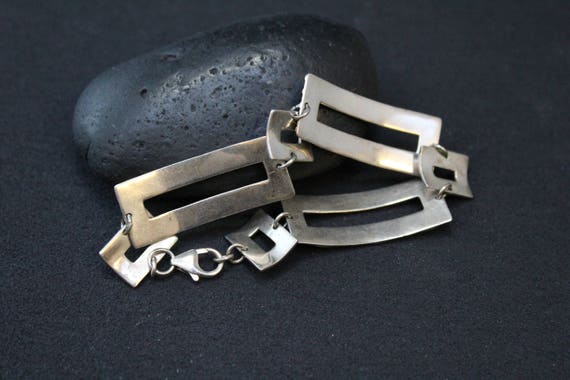 Sterling Silver Textured Rectangle Link Bracelet,… - image 2