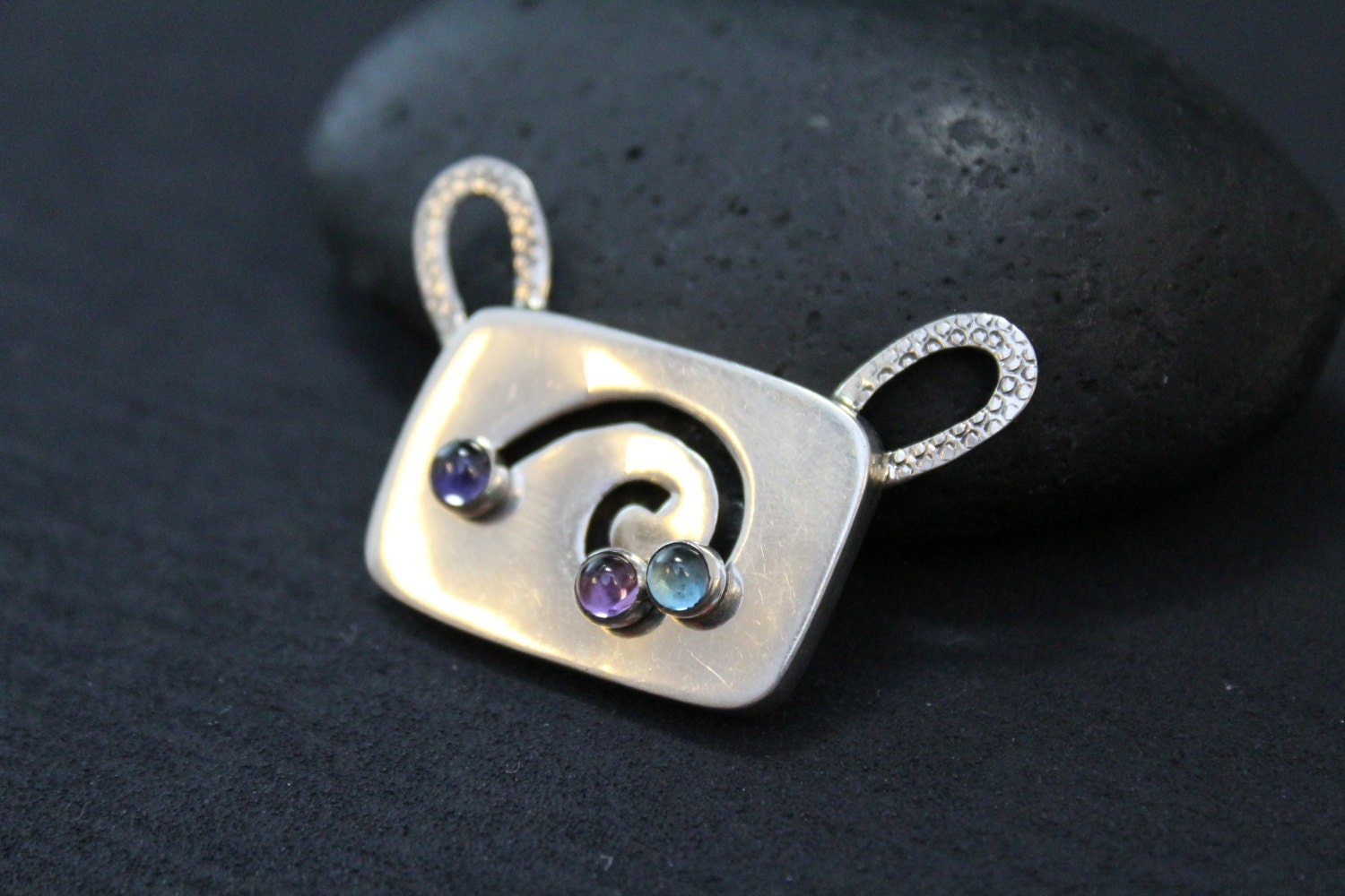 Modernist Gemstone Pendant, Sterling Swirl Pendant, Silver Amethyst ...